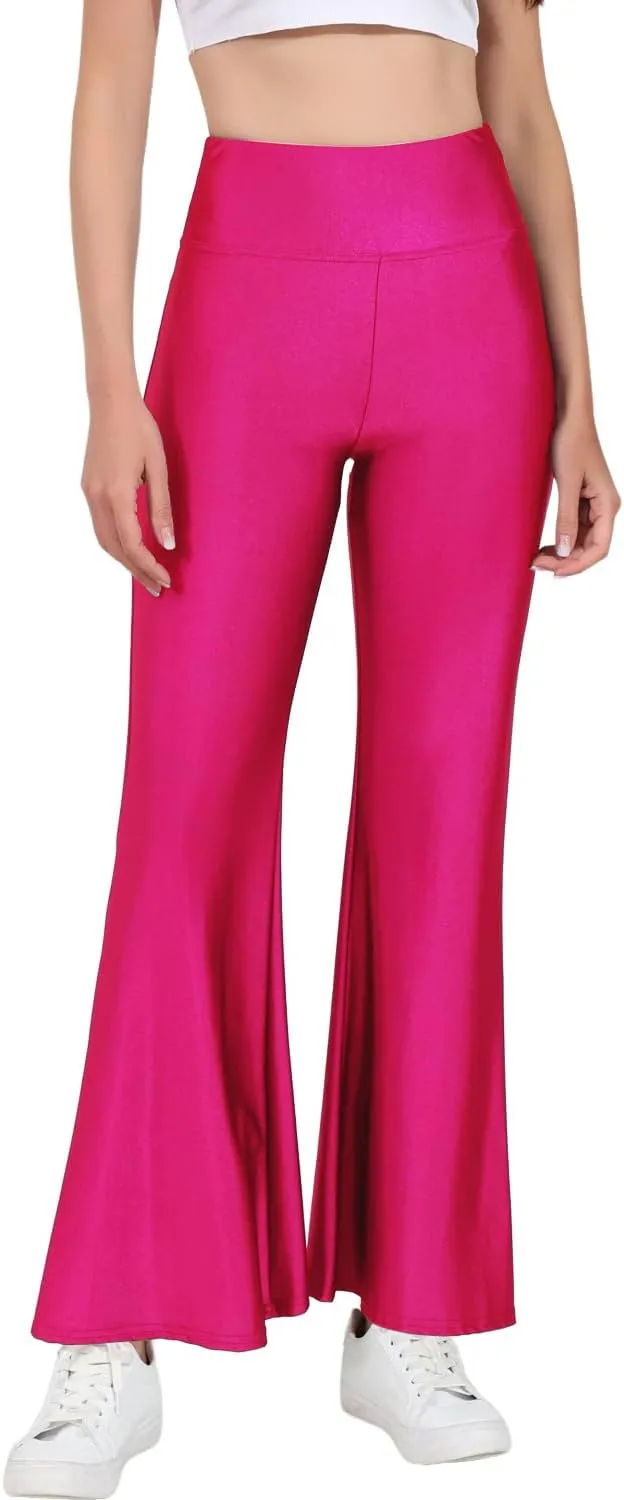 Tulucky Womens Stretchy Shiny Sports High Waisted Yoga Flare Pants Tummy Control Bell Bottom Leggings