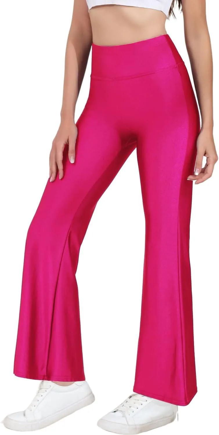 Tulucky Womens Stretchy Shiny Sports High Waisted Yoga Flare Pants Tummy Control Bell Bottom Leggings