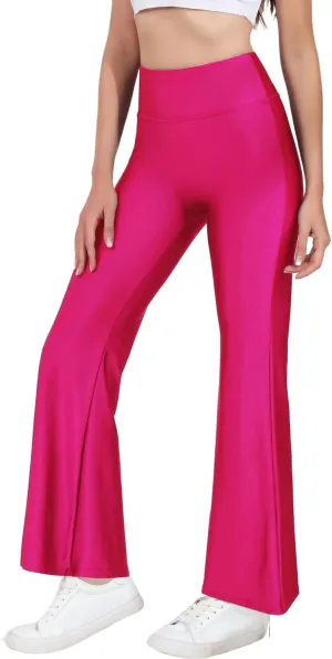 Tulucky Womens Stretchy Shiny Sports High Waisted Yoga Flare Pants Tummy Control Bell Bottom Leggings