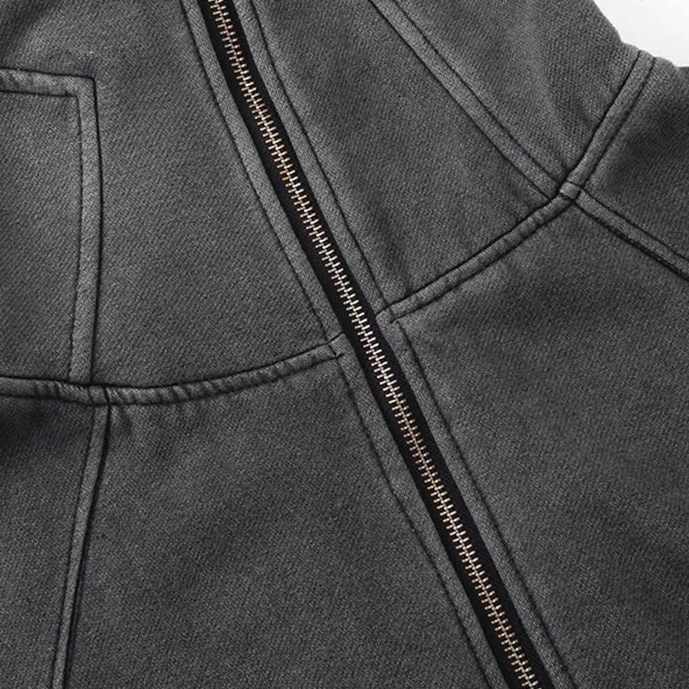 Vintage Black Cotton Washed Mask Hoodie