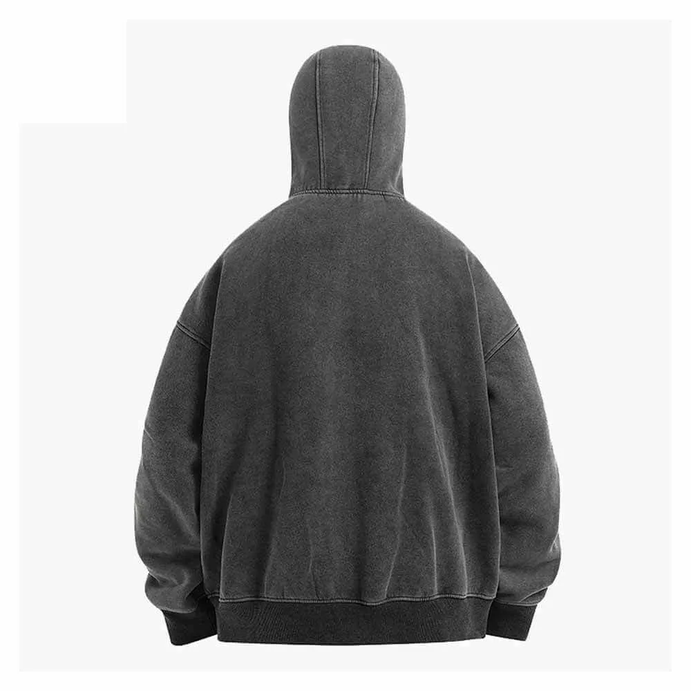 Vintage Black Cotton Washed Mask Hoodie