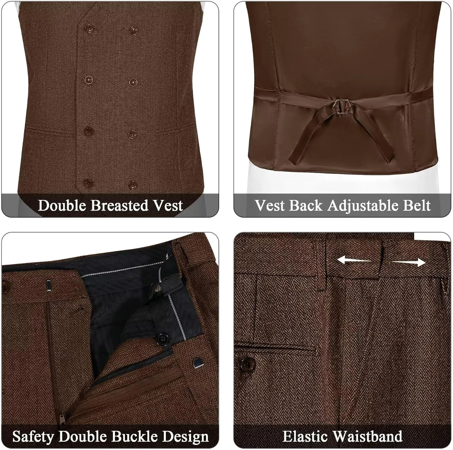Vintage Tweed Herringbone Suits for Men 2 Button Slim Fit 3 Piece Formal Wool Suit Jacket Vest Pants Men Prom Dress Tuxedo