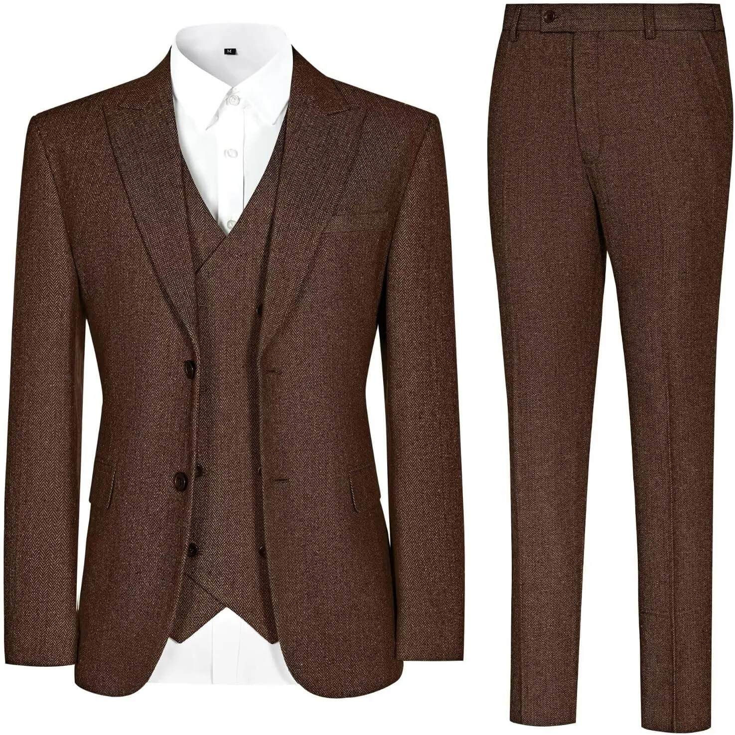 Vintage Tweed Herringbone Suits for Men 2 Button Slim Fit 3 Piece Formal Wool Suit Jacket Vest Pants Men Prom Dress Tuxedo