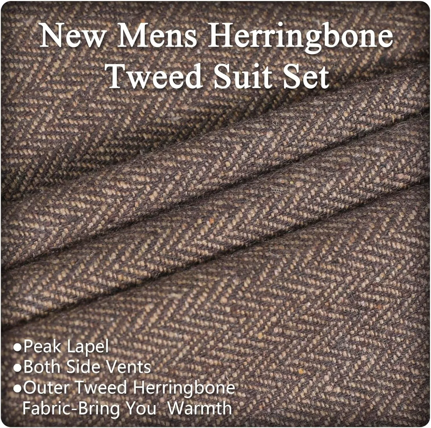 Vintage Tweed Herringbone Suits for Men 2 Button Slim Fit 3 Piece Formal Wool Suit Jacket Vest Pants Men Prom Dress Tuxedo