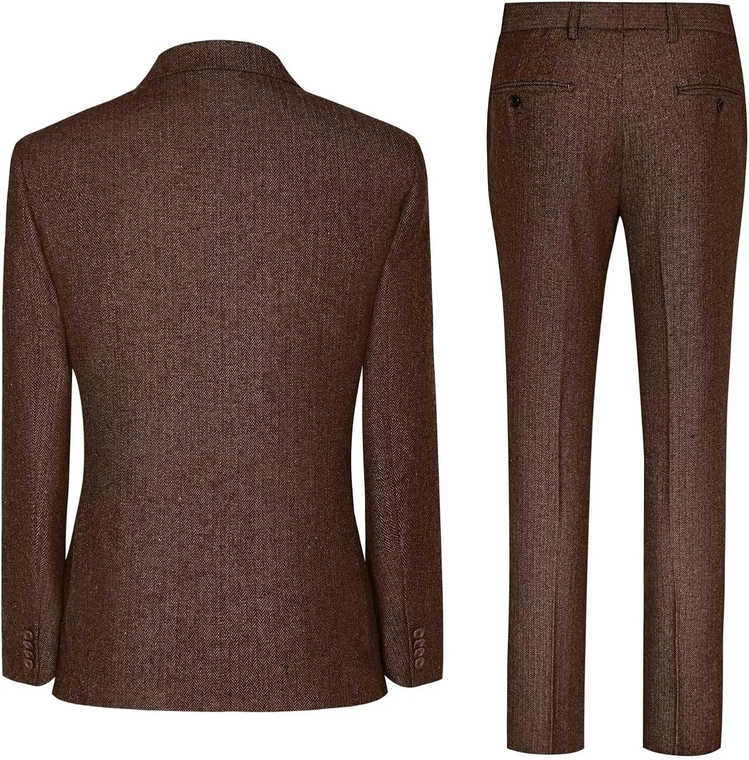 Vintage Tweed Herringbone Suits for Men 2 Button Slim Fit 3 Piece Formal Wool Suit Jacket Vest Pants Men Prom Dress Tuxedo