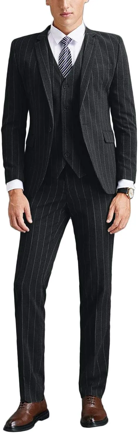 Wemaliyzd Men's Slim Fit 3 Pieces Pinstripe Thicken Suit 4 Buttons Vest Separate Pants