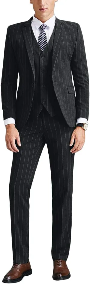 Wemaliyzd Men's Slim Fit 3 Pieces Pinstripe Thicken Suit 4 Buttons Vest Separate Pants