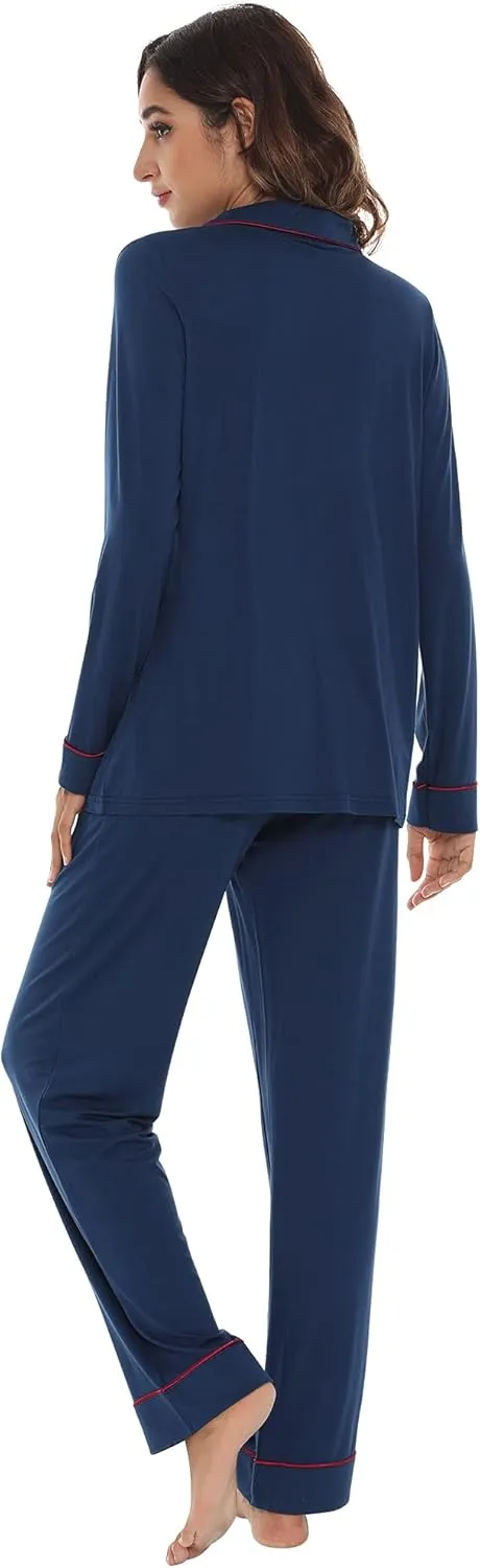 WiWi Bamboo Viscose Pajamas Set for Women Soft Button Down Sleepwear Pj Lightweight Lounge Sets Loungewear S-XXL
