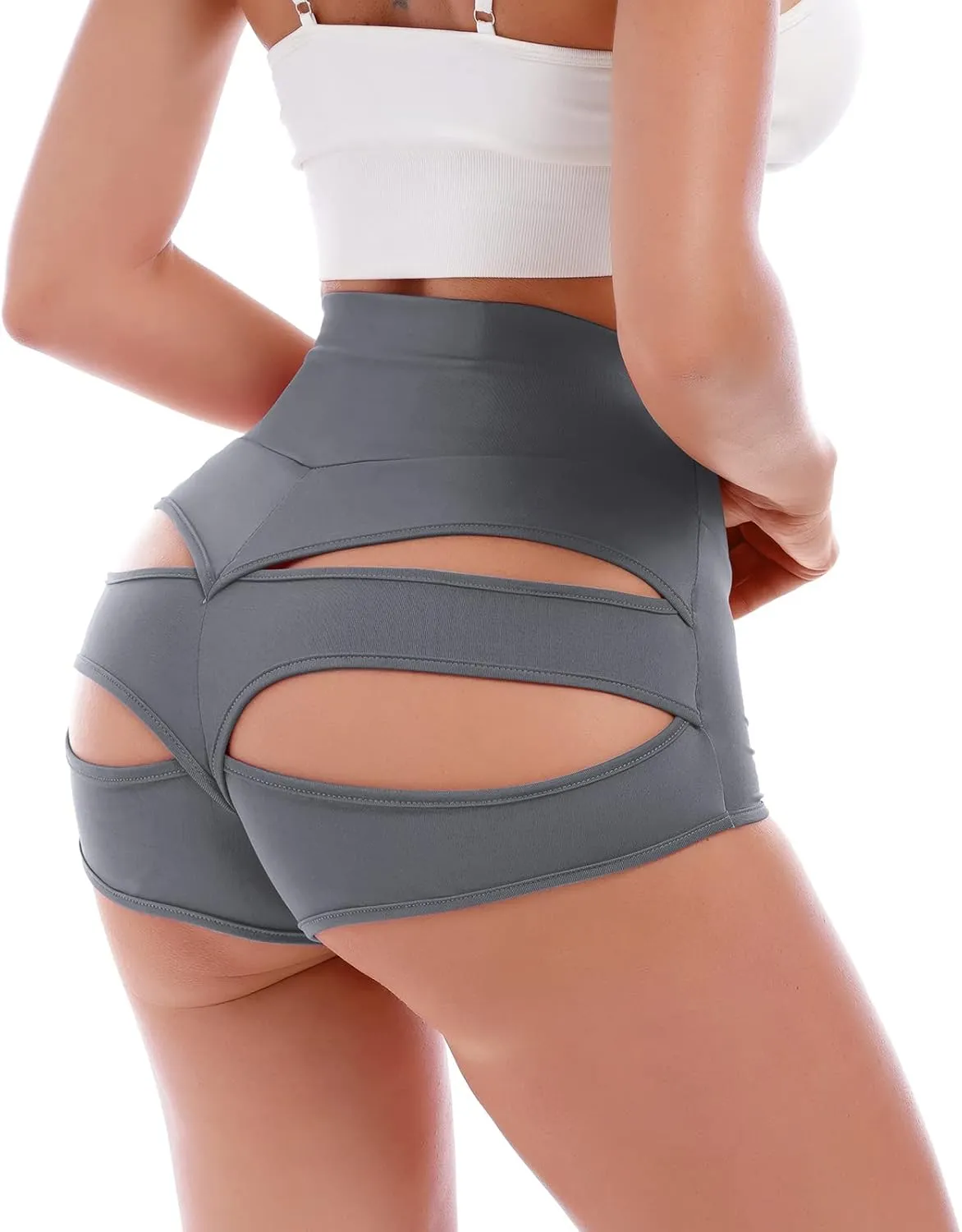 Womens High Waist Cutout Booty Shorts Strappy Scrunch Mini Hot Pants Ripped Butt Lift Yoga Sport Rave Dance Bottoms