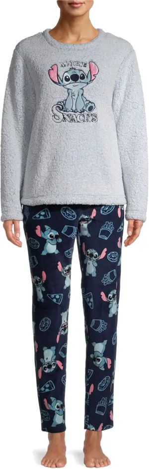 Womens Lilo & Stitch "More Snacks" Plush Pajamas Pajama Set