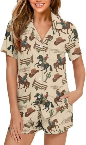 Women's Sleepwear Pajamas Set of 2 Short Sleeve Pants Nightwear with Pockets S-2XL