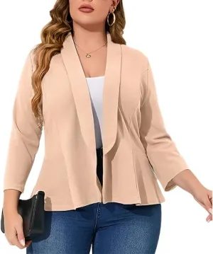 Womens Spring Plus Size Open Front Cardigan 3/4 Long Sleeves Lightweight Draped Cover Ups