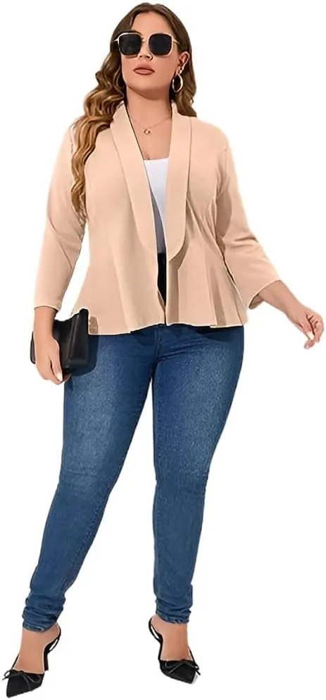 Womens Spring Plus Size Open Front Cardigan 3/4 Long Sleeves Lightweight Draped Cover Ups