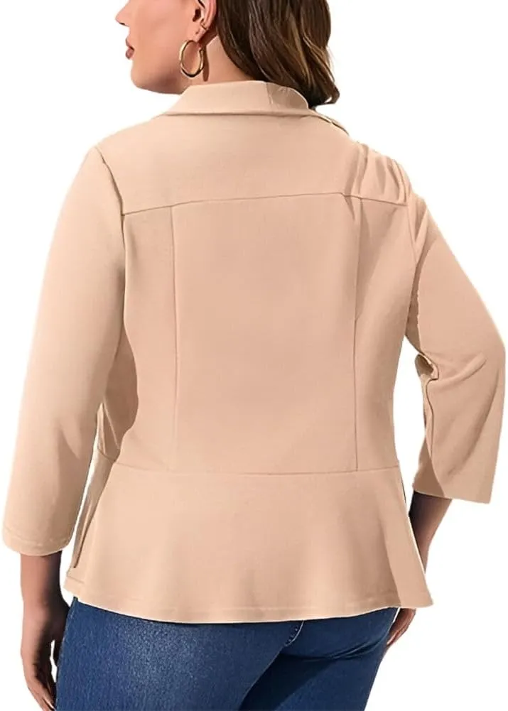 Womens Spring Plus Size Open Front Cardigan 3/4 Long Sleeves Lightweight Draped Cover Ups