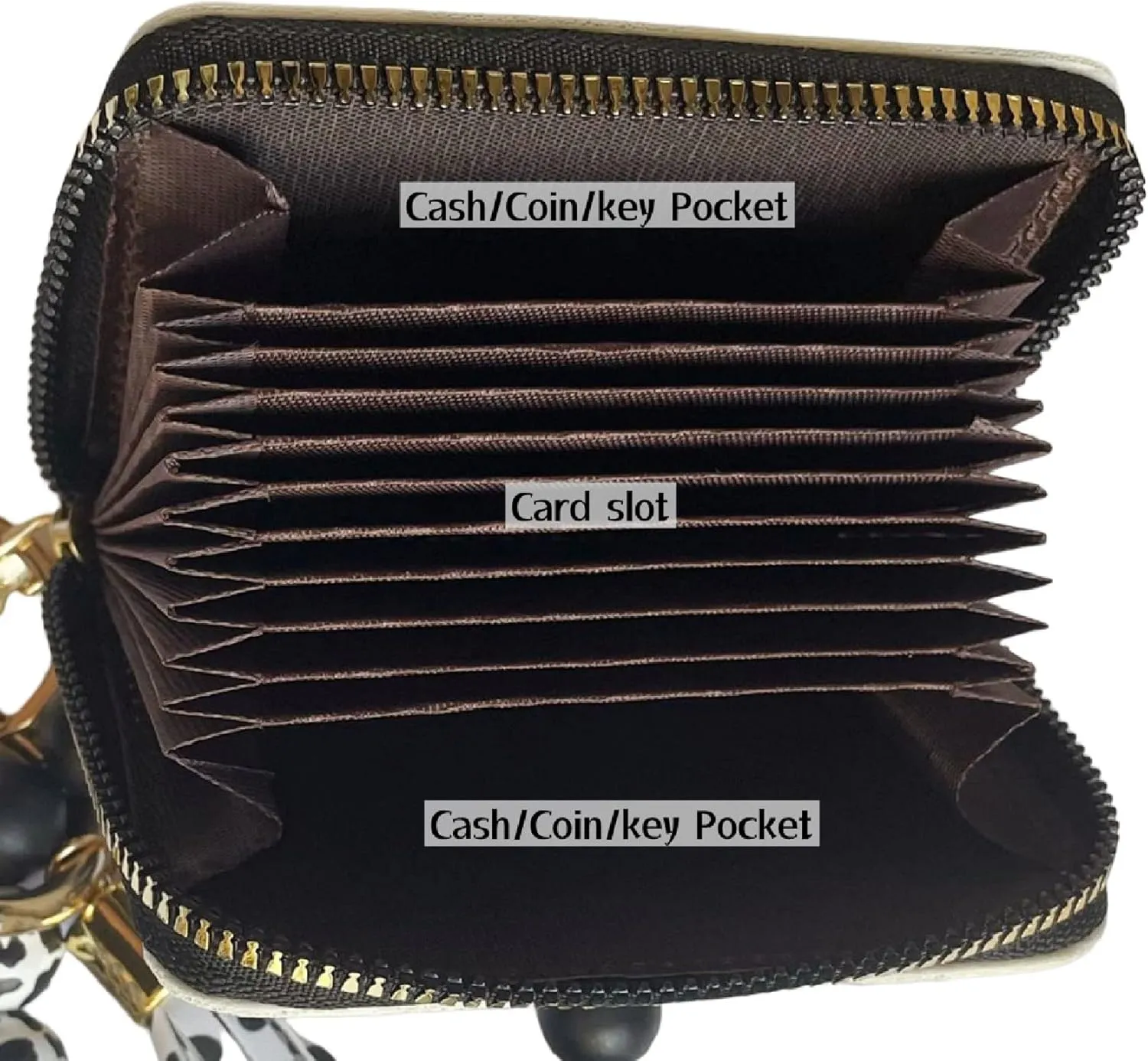 Wristlet Bracelet Keychain with Cute Cow Print Wallet Card Holder Pocket Coin Purse Key Ring for Women