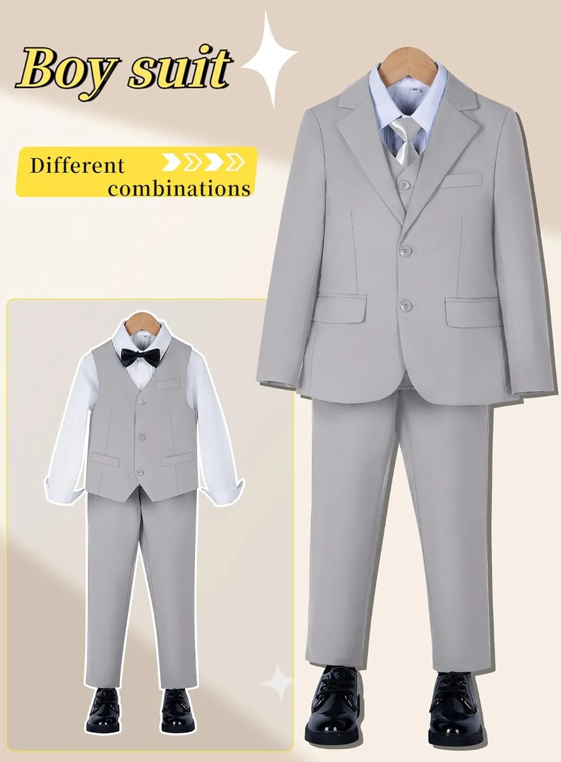 Yanlu Boy's Tuxedos Toddler Formal Suits Set Kids Blue Black Slim Fit Suit for Weddings