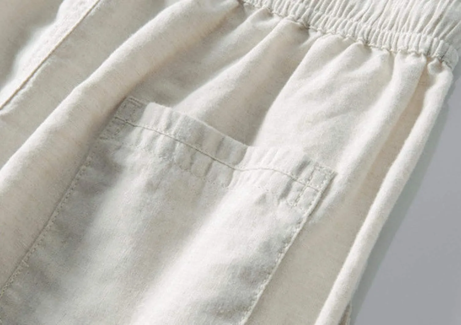 Youhan Men's Fitted Elastic Waistband Cotton Linen Pants with Drawstring