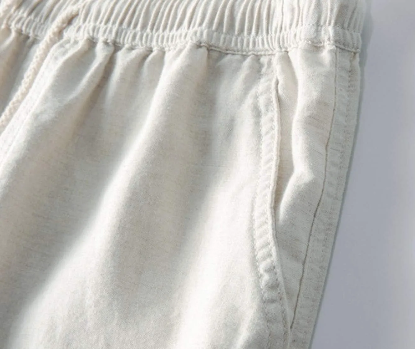 Youhan Men's Fitted Elastic Waistband Cotton Linen Pants with Drawstring